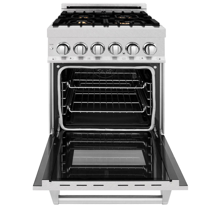 ZLINE 24 in. 2.8 cu. ft. Dual Fuel Range with Gas Stove and Electric Oven in Fingerprint Resistant Stainless Steel with Brass Burners (RAS-SN-BR-24)