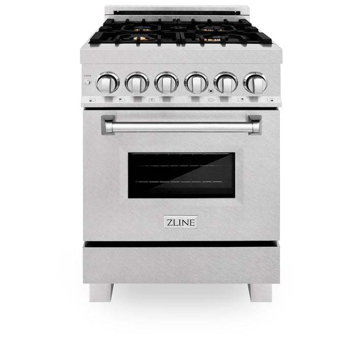 ZLINE 24 in. 2.8 cu. ft. Dual Fuel Range with Gas Stove and Electric Oven in Fingerprint Resistant Stainless Steel with Brass Burners (RAS-SN-BR-24)