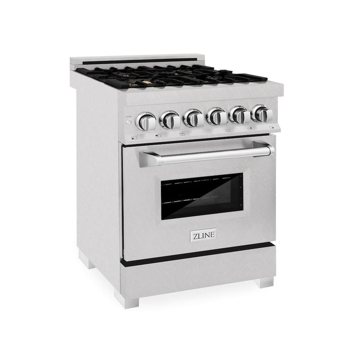 ZLINE 24 in. 2.8 cu. ft. Dual Fuel Range with Gas Stove and Electric Oven in Fingerprint Resistant Stainless Steel with Brass Burners (RAS-SN-BR-24)