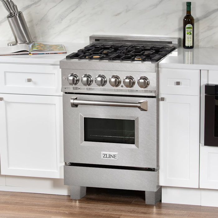 ZLINE 24 in. 2.8 cu. ft. Dual Fuel Range with Gas Stove and Electric Oven in Fingerprint Resistant Stainless Steel with Brass Burners (RAS-SN-BR-24)