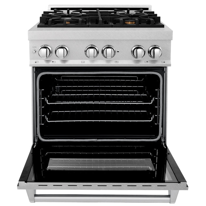 ZLINE 30 in. 4.0 cu. ft. Dual Fuel Range with Gas Stove and Electric Oven in Fingerprint Resistant Stainless Steel and Brass Burners (RAS-SN-BR-30)