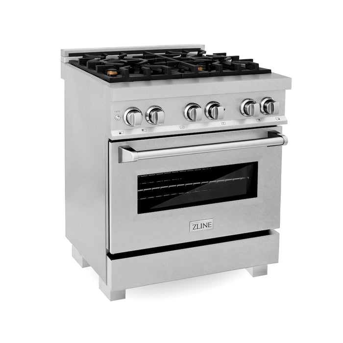 ZLINE 30 in. 4.0 cu. ft. Dual Fuel Range with Gas Stove and Electric Oven in Fingerprint Resistant Stainless Steel and Brass Burners (RAS-SN-BR-30)