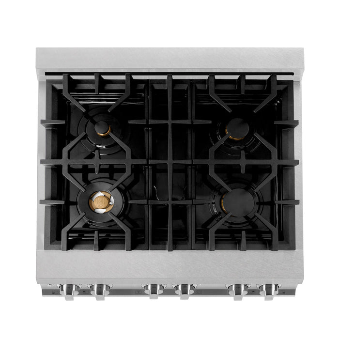 ZLINE 30 in. 4.0 cu. ft. Dual Fuel Range with Gas Stove and Electric Oven in Fingerprint Resistant Stainless Steel and Brass Burners (RAS-SN-BR-30)