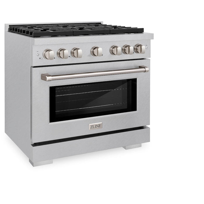 ZLINE 36 in. 5.2 cu. ft. Paramount Dual Fuel Range with 6 Burner Gas Cooktop and Electric Convection Oven in DuraSnow® Stainless Steel (SDRS-36)