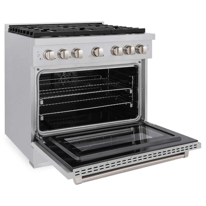 ZLINE 36 in. 5.2 cu. ft. Paramount Dual Fuel Range with Gas Cooktop and Electric Convection Oven in DuraSnow® Stainless Steel with 6 Brass Burners (SDRS-BR-36)