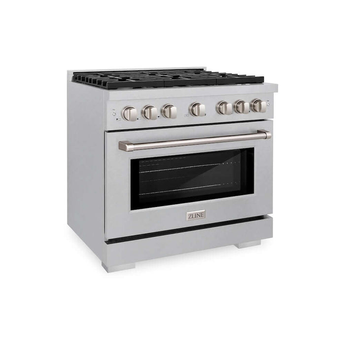 ZLINE 36 in. 5.2 cu. ft. Paramount Gas Range with 6 burner Cooktop and Convection Gas Oven in DuraSnow® Stainless Steel (SGRS-36)