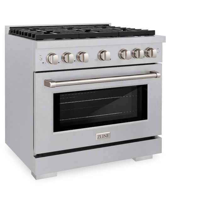 ZLINE 36 in. 5.2 cu. ft. Paramount Gas Range with 6 burner Cooktop and Convection Gas Oven in DuraSnow® Stainless Steel (SGRS-36)