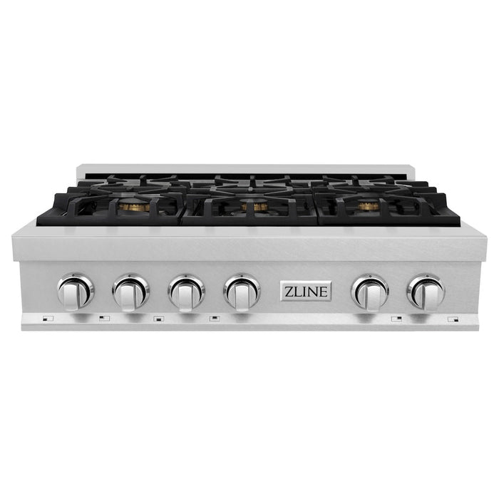 ZLINE 36 in. Porcelain Gas Rangetop in Fingerprint Resistant Stainless Steel with 6 Gas Brass Burners (RTS-BR-36)