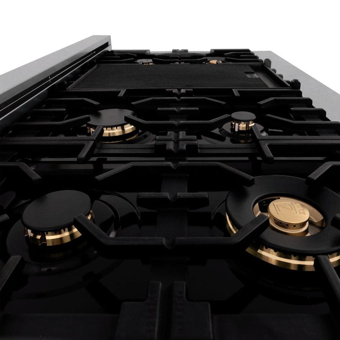 ZLINE 48 in. Porcelain Gas Rangetop in DuraSnow® Stainless Steel with 7 Gas Burners with Brass Burners and Griddle (RTS-BR-48)