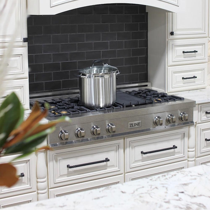 ZLINE 48 in. Porcelain Gas Rangetop in DuraSnow® Stainless Steel with 7 Gas Burners with Brass Burners and Griddle (RTS-BR-48)