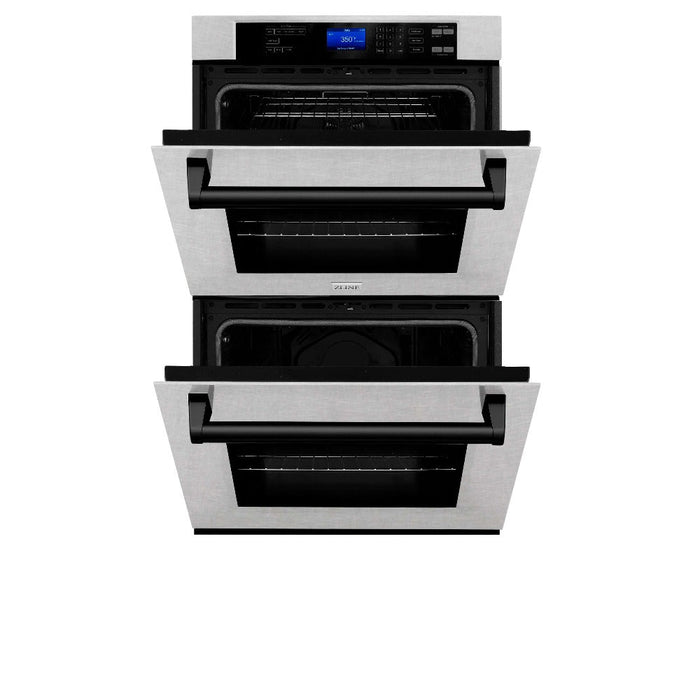 ZLINE Autograph Edition 30 in. Electric Double Wall Oven with Self Clean and True Convection in DuraSnow® Stainless Steel and Matte Black Accents (AWDSZ-30-MB)