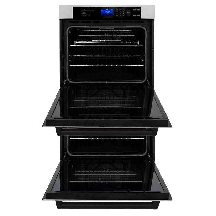 ZLINE Autograph Edition 30 in. Electric Double Wall Oven with Self Clean and True Convection in DuraSnow® Stainless Steel and Matte Black Accents (AWDSZ-30-MB)