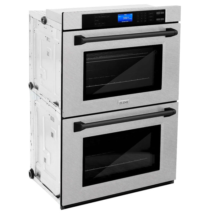 ZLINE Autograph Edition 30 in. Electric Double Wall Oven with Self Clean and True Convection in DuraSnow® Stainless Steel and Matte Black Accents (AWDSZ-30-MB)