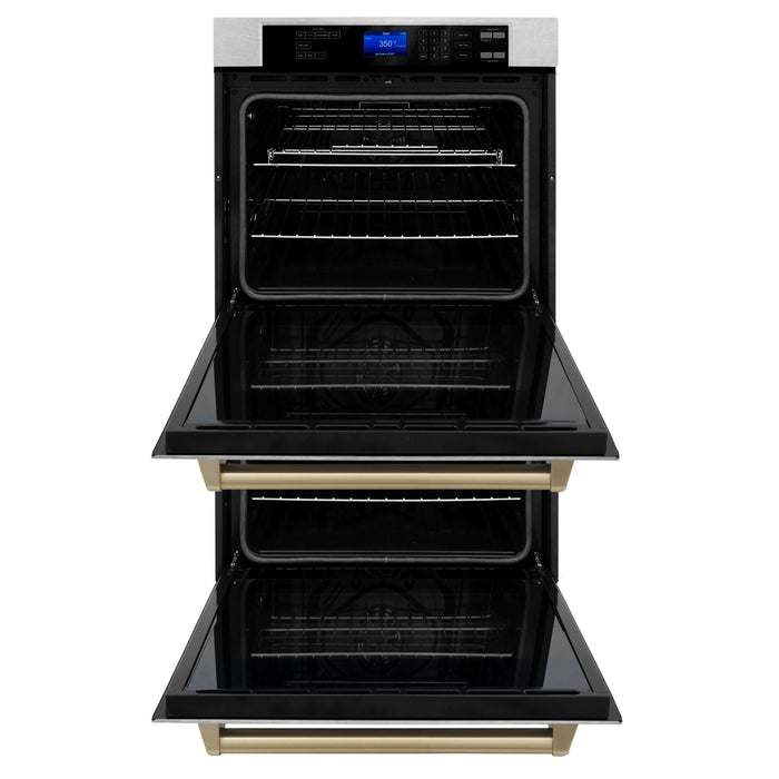 ZLINE Autograph Edition  30 in. Electric Double Wall Oven with Self Clean and True Convection in DuraSnow® Stainless Steel and Champagne Bronze Accents (AWDSZ-30-CB)