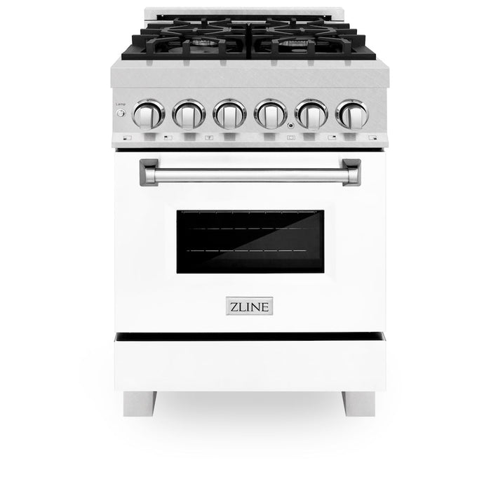 ZLINE 24 in. 2.8 cu. ft. Dual Fuel Range with Gas Stove and Electric Oven in Fingerprint Resistant Stainless Steel and White Matte Door (RAS-WM-24)