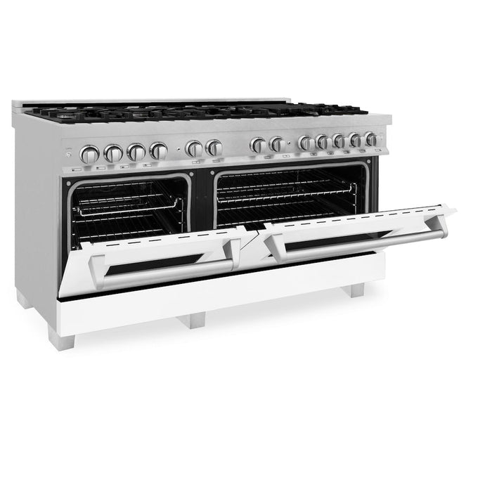 ZLINE 60 in. 7.4 cu. ft. Dual Fuel Range with Gas Stove and Electric Oven in Fingerprint Resistant Stainless Steel and White Matte Doors (RAS-WM-60)