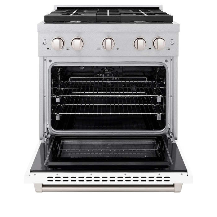 ZLINE 30 in. 4.2 cu. ft. Paramount Dual Fuel Range with 4 Burner Gas Cooktop and Electric Convection Oven in DuraSnow® Stainless Steel with White Matte Door (SDRS-WM-30)