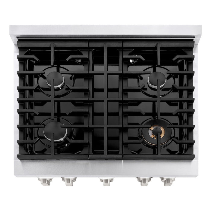 ZLINE 30 in. 4.2 cu. ft. Paramount Dual Fuel Range with 4 Burner Gas Cooktop and Electric Convection Oven in DuraSnow® Stainless Steel with White Matte Door (SDRS-WM-30)