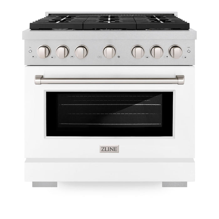 ZLINE 36 in. 5.2 cu. ft. Paramount Dual Fuel Range with 6 Burner Gas Cooktop and Electric Convection Oven in DuraSnow® Stainless Steel with White Matte Door (SDRS-WM-36)