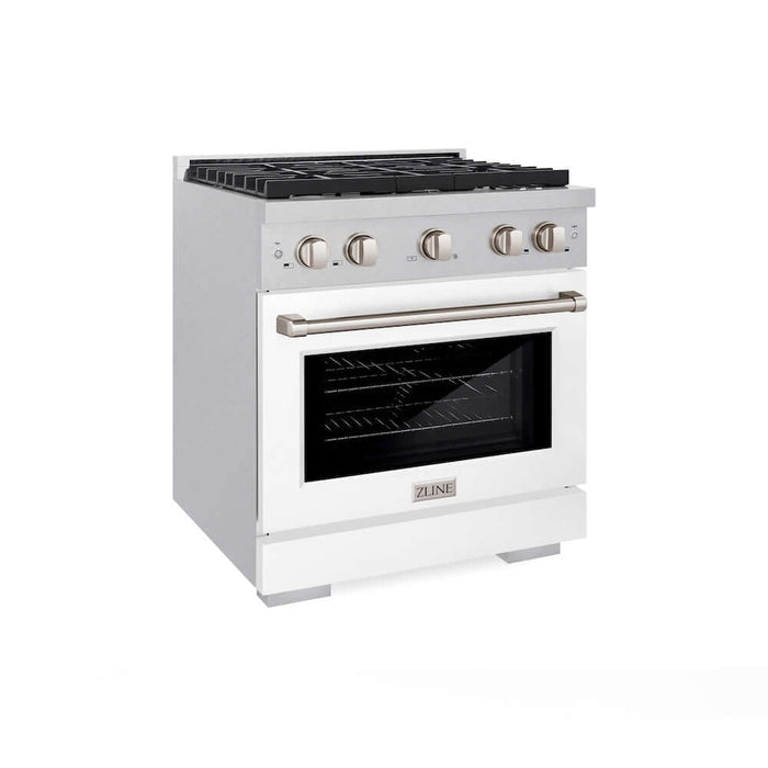 ZLINE 30 in. 4.2 cu. ft. Paramount Gas Range with 4 Burner Cooktop and Convection Gas Oven in DuraSnow® Stainless Steel with White Matte Door (SGRS-WM-30)