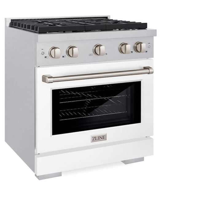 ZLINE 30 in. 4.2 cu. ft. Paramount Gas Range with 4 Burner Cooktop and Convection Gas Oven in DuraSnow® Stainless Steel with White Matte Door (SGRS-WM-30)