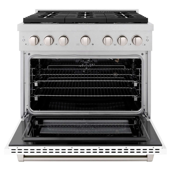 ZLINE 36 in. 5.2 cu. ft. Paramount Gas Range with 6 Burner Cooktop and Convection Gas Oven in DuraSnow® Stainless Steel with White Matte Door (SGRS-WM-36)