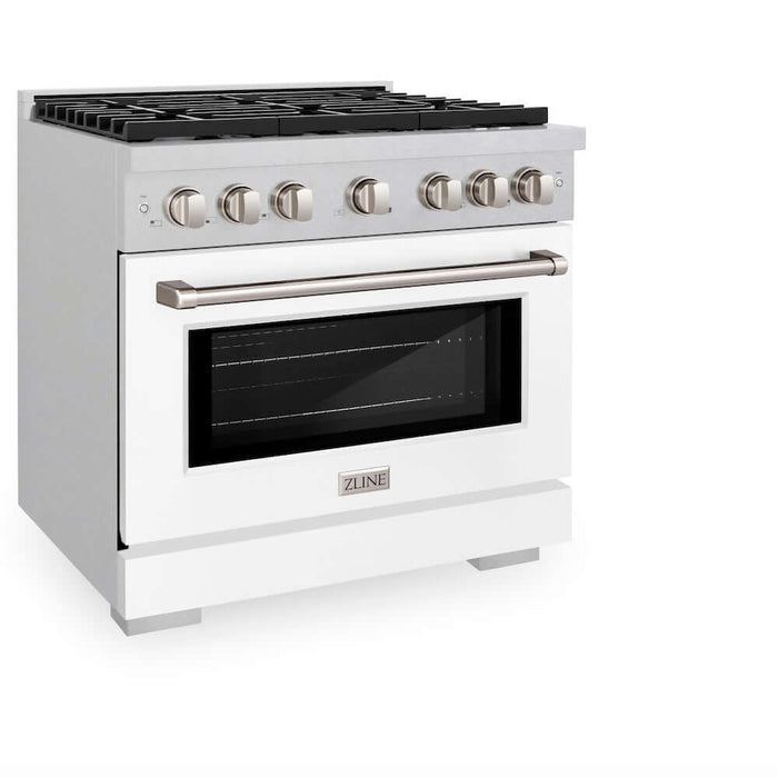 ZLINE 36 in. 5.2 cu. ft. Paramount Gas Range with 6 Burner Cooktop and Convection Gas Oven in DuraSnow® Stainless Steel with White Matte Door (SGRS-WM-36)