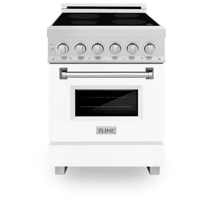 ZLINE 24 in. 2.8 cu. ft. Legacy Induction Range with 4 Element Cooktop and Electric Oven in DuraSnow® Stainless Steel and White Matte Door (RAINDS-WM-24)