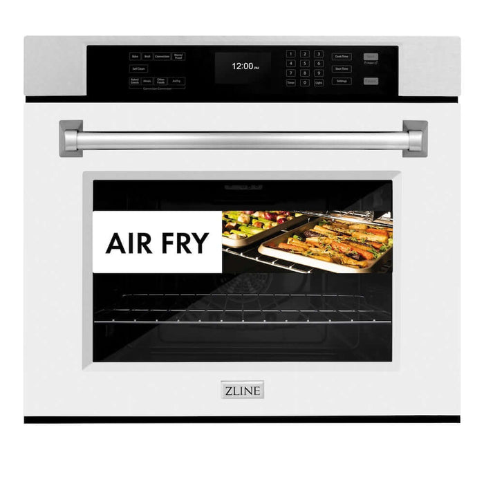 ZLINE 30 in. Professional True Convection Single Wall Oven with Air Fry and Self Clean in DuraSnow® Stainless Steel with White Matte Door (WASS-WM-30)