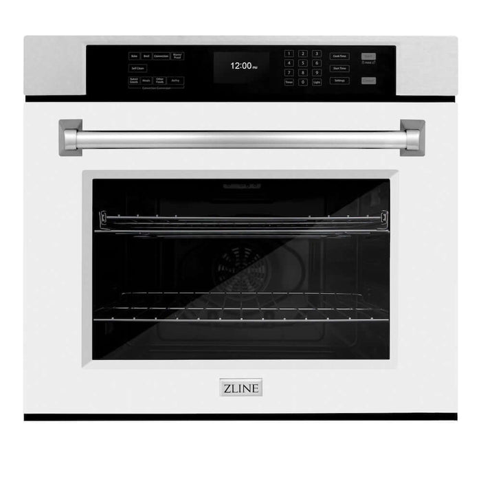 ZLINE 30 in. Professional True Convection Single Wall Oven with Air Fry and Self Clean in DuraSnow® Stainless Steel with White Matte Door (WASS-WM-30)