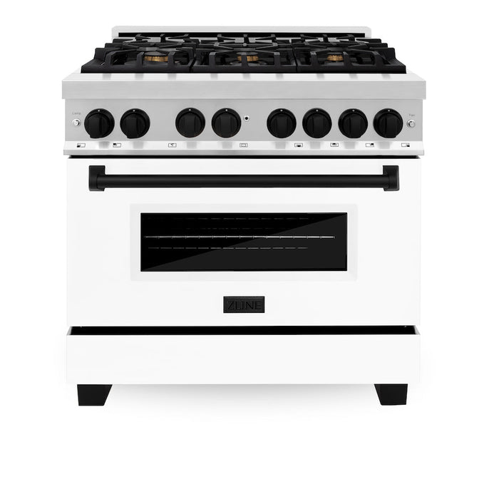 ZLINE Autograph Edition 36 in. 4.6 cu. ft. Dual Fuel Range with Gas Stove and Electric Oven in Stainless Steel with White Matte Door and Matte Black Accents (RAZ-WM-36-MB)