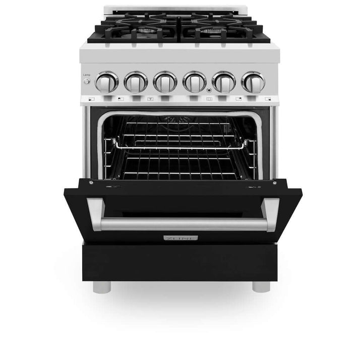 ZLINE 24 in. 2.8 cu. ft. Dual Fuel Range with Gas Stove and Electric Oven in Stainless Steel and Black Matte Door (RA-BLM-24)