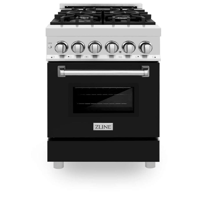 ZLINE 24 in. 2.8 cu. ft. Dual Fuel Range with Gas Stove and Electric Oven in Stainless Steel and Black Matte Door (RA-BLM-24)