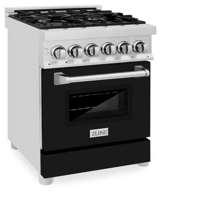 ZLINE 24 in. 2.8 cu. ft. Dual Fuel Range with Gas Stove and Electric Oven in Stainless Steel and Black Matte Door (RA-BLM-24)