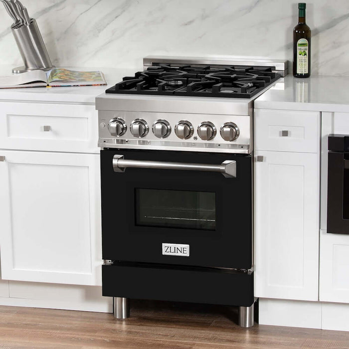 ZLINE 24 in. 2.8 cu. ft. Dual Fuel Range with Gas Stove and Electric Oven in Stainless Steel and Black Matte Door (RA-BLM-24)