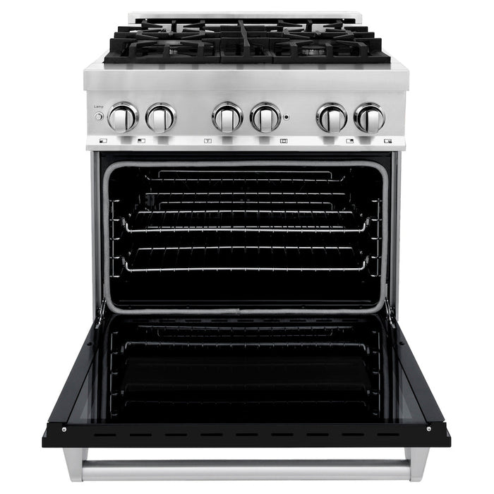 ZLINE 30 in. 4.0 cu. ft. Dual Fuel Range with Gas Stove and Electric Oven in Stainless Steel with Black Matte Door (RA-BLM-30)