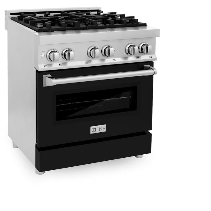 ZLINE 30 in. 4.0 cu. ft. Dual Fuel Range with Gas Stove and Electric Oven in Stainless Steel with Black Matte Door (RA-BLM-30)