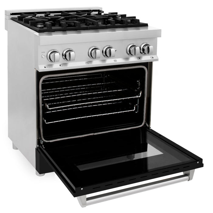 ZLINE 30 in. 4.0 cu. ft. Dual Fuel Range with Gas Stove and Electric Oven in Stainless Steel with Black Matte Door (RA-BLM-30)