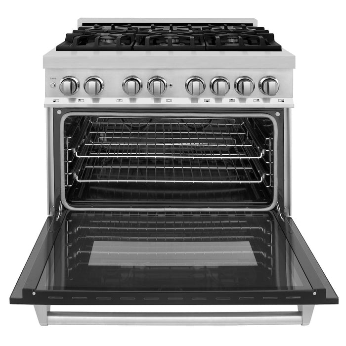 ZLINE 36 in. Dual Fuel Range with Gas Stove and Electric Oven in Stainless Steel with Black Matte Door (RA-BLM-36)