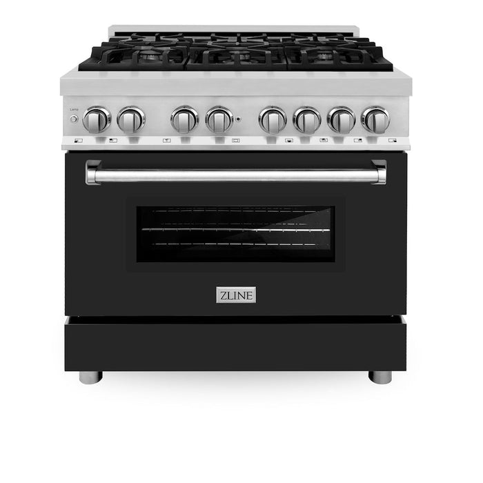 ZLINE 36 in. Dual Fuel Range with Gas Stove and Electric Oven in Stainless Steel with Black Matte Door (RA-BLM-36)