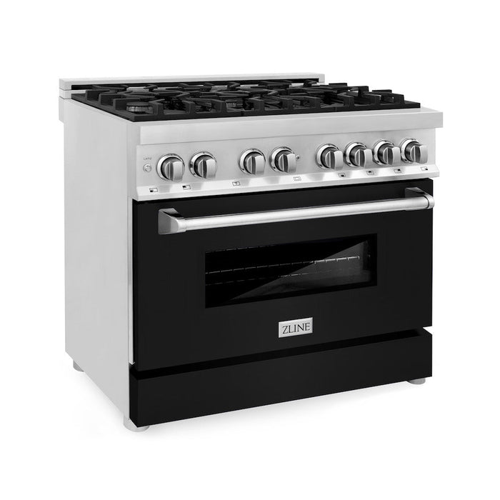 ZLINE 36 in. Dual Fuel Range with Gas Stove and Electric Oven in Stainless Steel with Black Matte Door (RA-BLM-36)