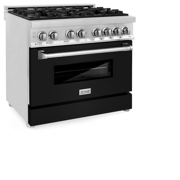 ZLINE 36 in. Dual Fuel Range with Gas Stove and Electric Oven in Stainless Steel with Black Matte Door (RA-BLM-36)