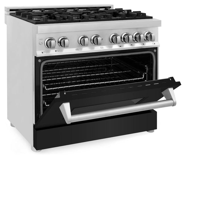 ZLINE 36 in. Dual Fuel Range with Gas Stove and Electric Oven in Stainless Steel with Black Matte Door (RA-BLM-36)