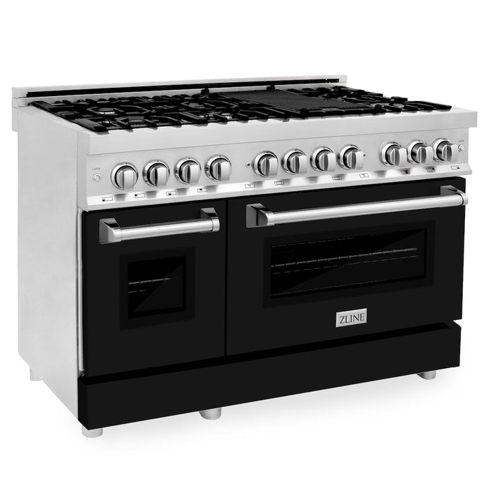 ZLINE 48 in. Professional Dual Fuel Range in Stainless Steel with Black Matte Doors (RA-BLM-48)