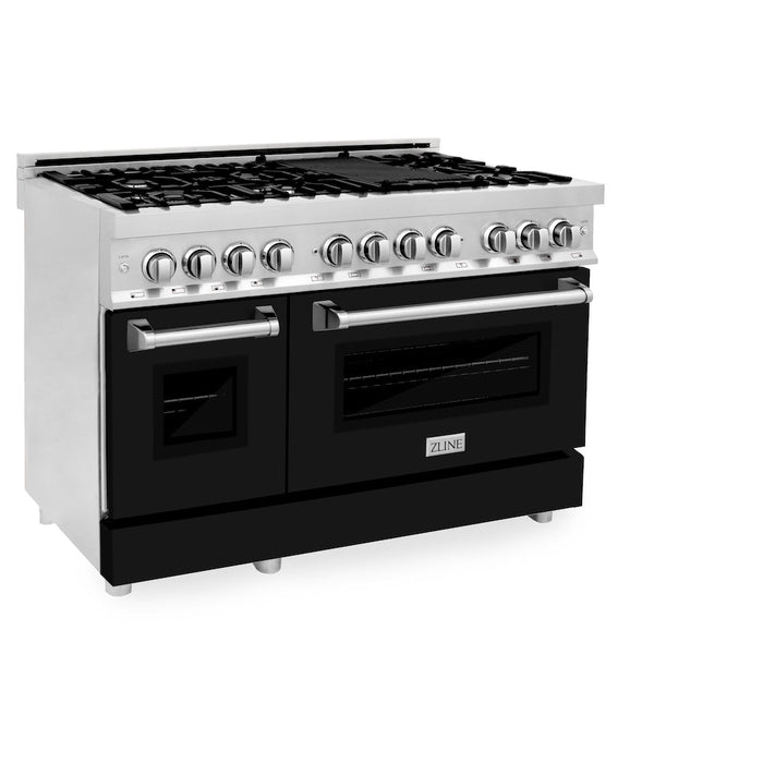 ZLINE 48 in. Professional Dual Fuel Range in Stainless Steel with Black Matte Doors (RA-BLM-48)