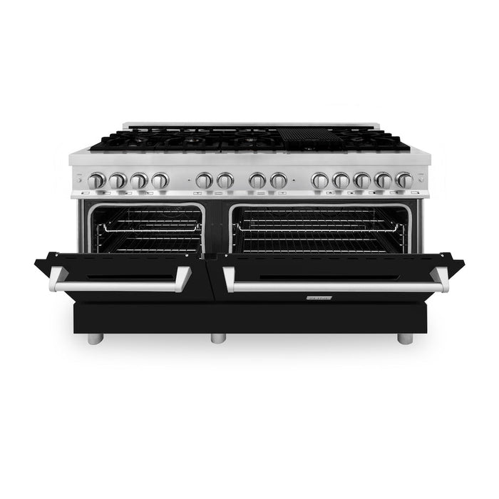 ZLINE 60 in. 7.4 cu. ft. Dual Fuel Range with Gas Stove and Electric Oven in Stainless Steel with Black Matte Doors (RA-BLM-60)