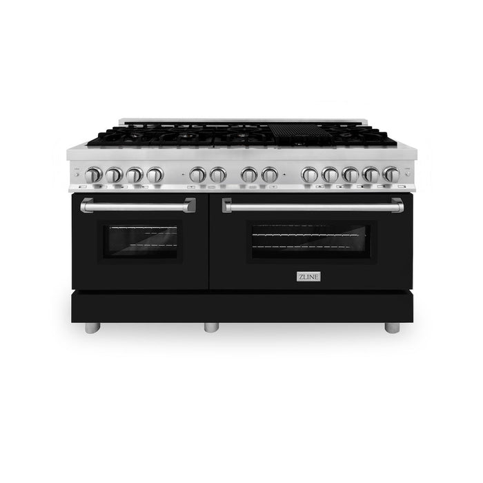 ZLINE 60 in. 7.4 cu. ft. Dual Fuel Range with Gas Stove and Electric Oven in Stainless Steel with Black Matte Doors (RA-BLM-60)