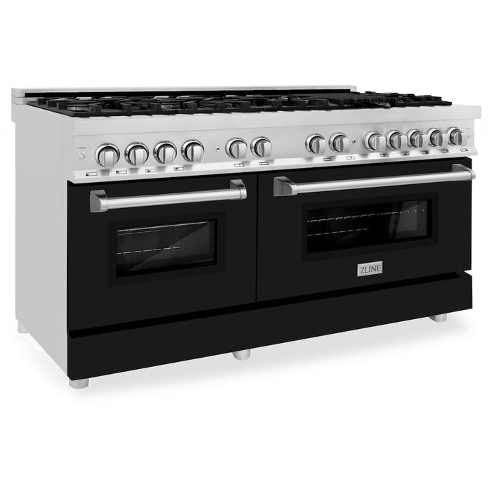 ZLINE 60 in. 7.4 cu. ft. Dual Fuel Range with Gas Stove and Electric Oven in Stainless Steel with Black Matte Doors (RA-BLM-60)