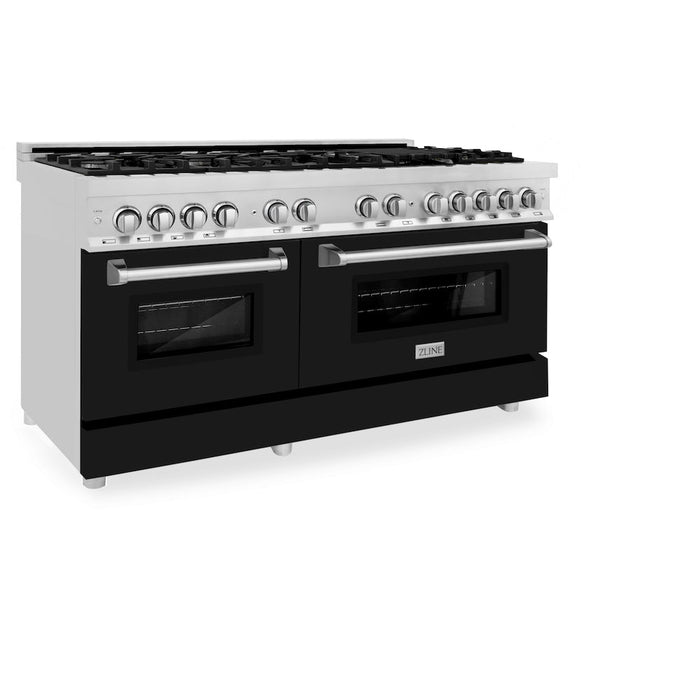 ZLINE 60 in. 7.4 cu. ft. Dual Fuel Range with Gas Stove and Electric Oven in Stainless Steel with Black Matte Doors (RA-BLM-60)