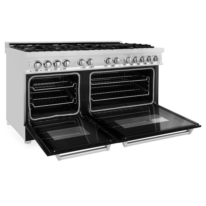 ZLINE 60 in. 7.4 cu. ft. Dual Fuel Range with Gas Stove and Electric Oven in Stainless Steel with Black Matte Doors (RA-BLM-60)